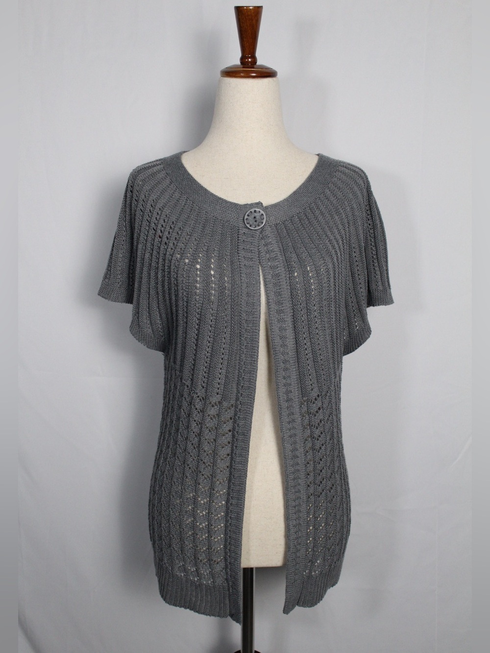 Y2K Jon & Anna Gray Short-Sleeve Open Knit Cardigan